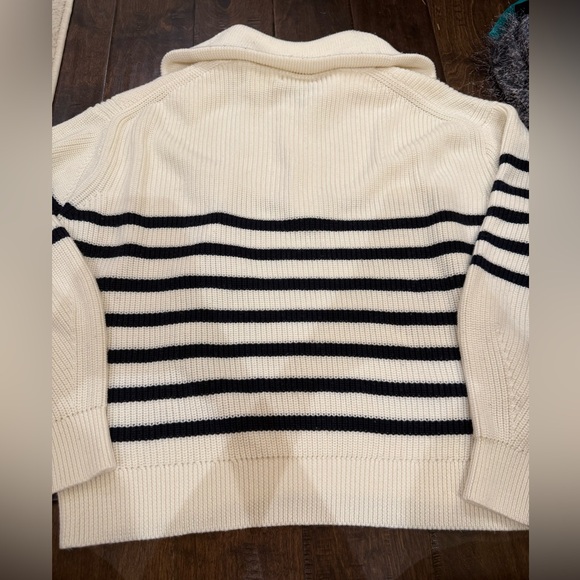 COS Wool and Cotton Half-Zip Jumper Quarter Zip Sweater Black Cream size Large - Picture 8 of 9